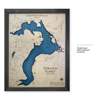 Pend Oreille Thwaites wood map — single layer with engraved contours, layer option shown