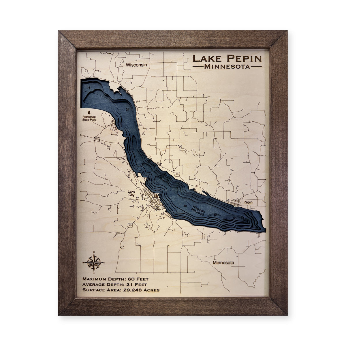 Pepin Walnut wood map — multilayer, white background
