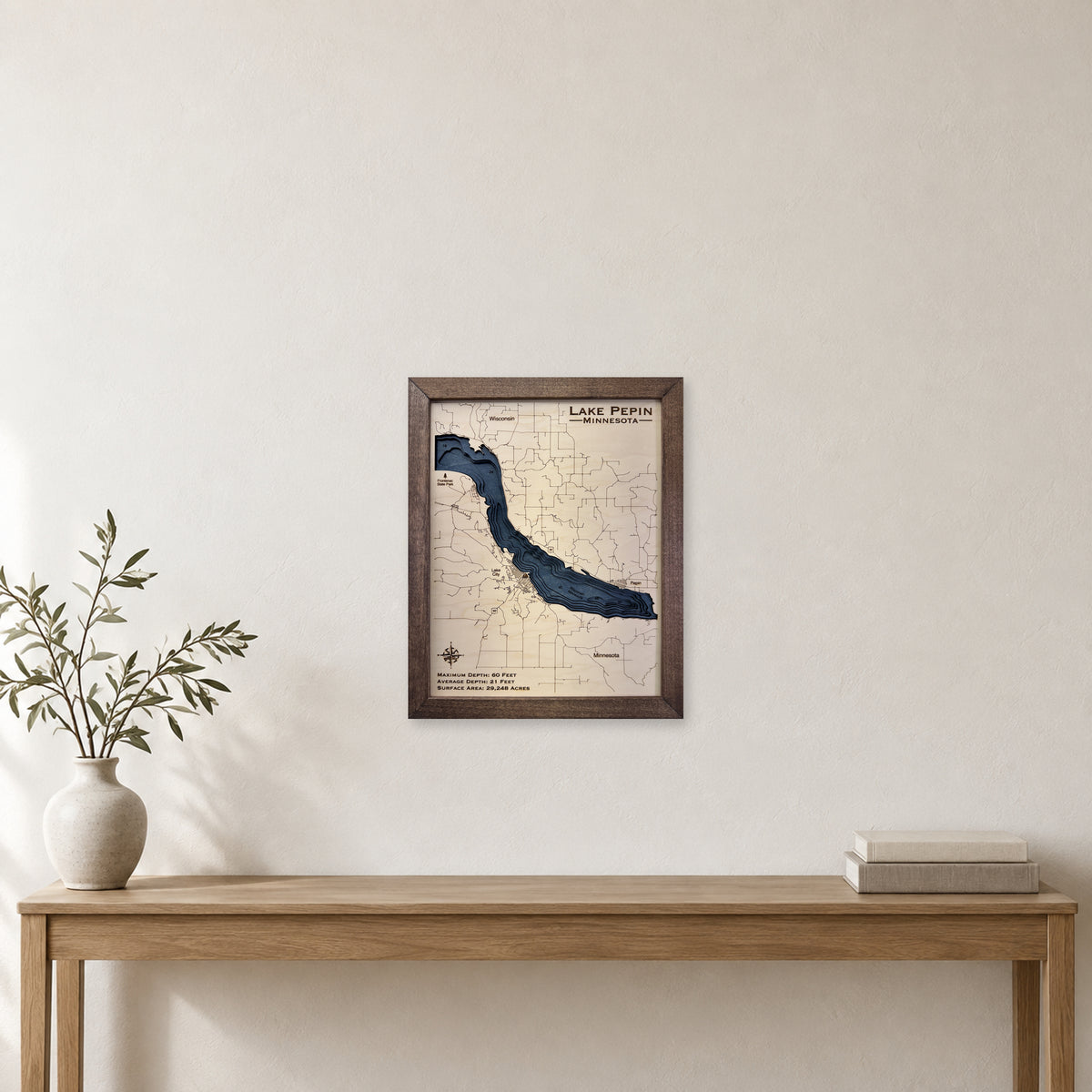 Pepin Walnut wood map — multilayer, staged room mockup