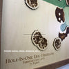 Personalized text on a hole-in-one golf map. 