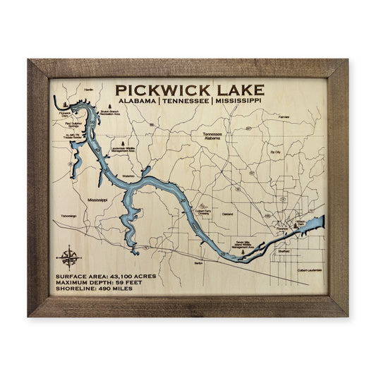 Pickwick Engraved wood map — single layer with engraved contours, white background