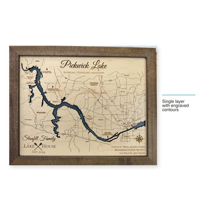 Pickwick Stanfill wood map — single layer with engraved contours, layer option shown