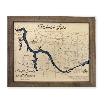 Pickwick Stanfill wood map — single layer with engraved contours, white background