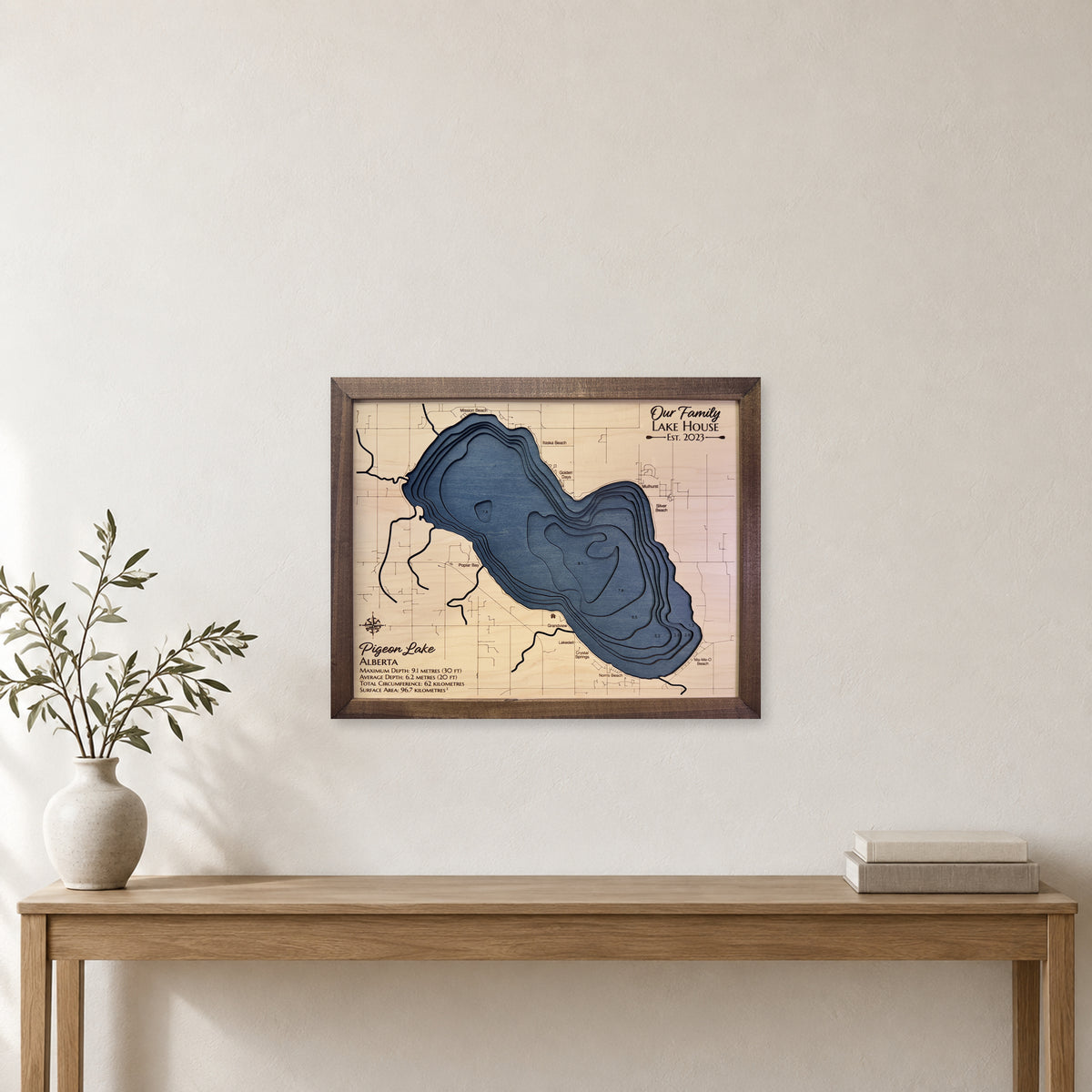 Pigeon Alberta Family wood map — multilayer, staged room mockup