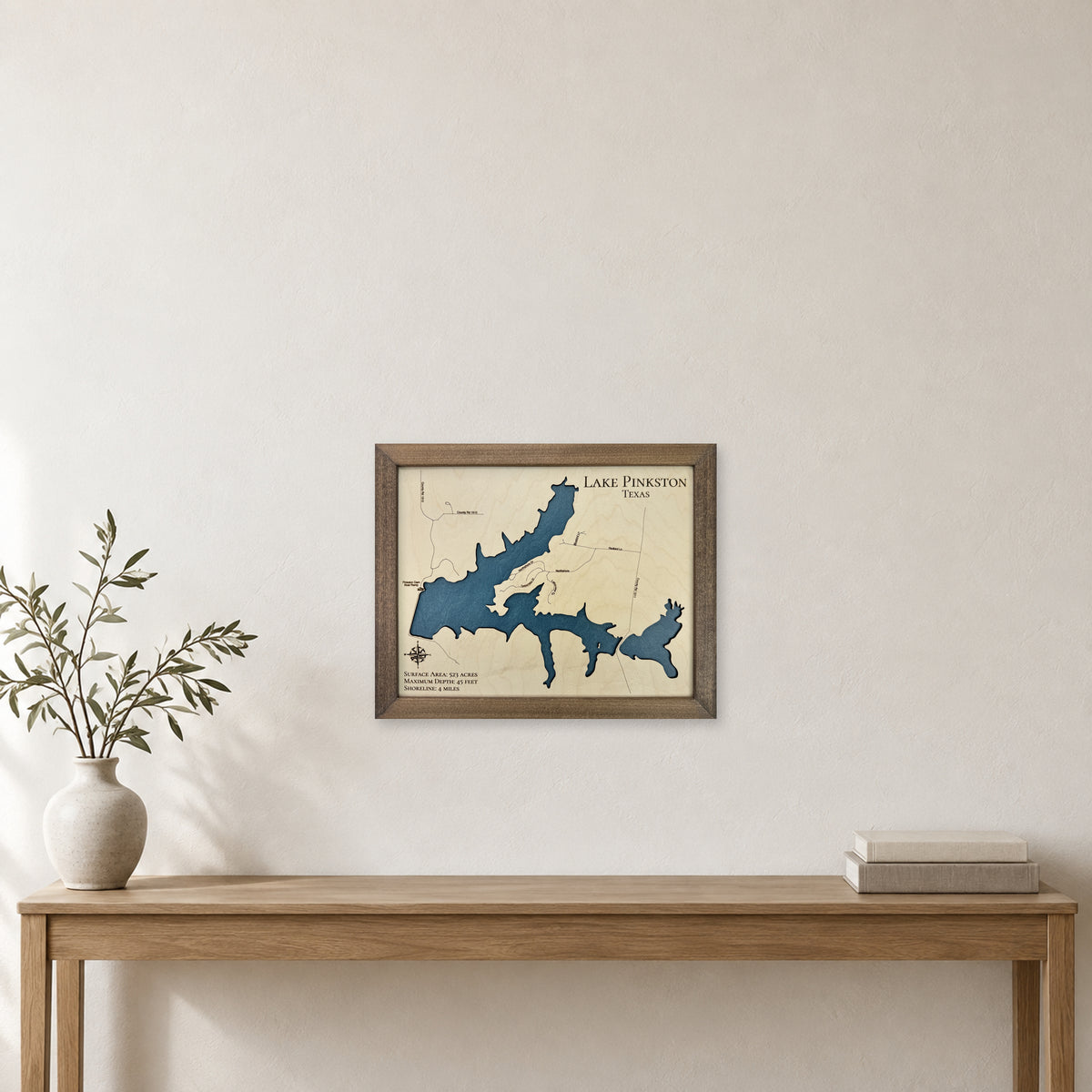 Pinkston Lake wood map — single layer, staged room mockup
