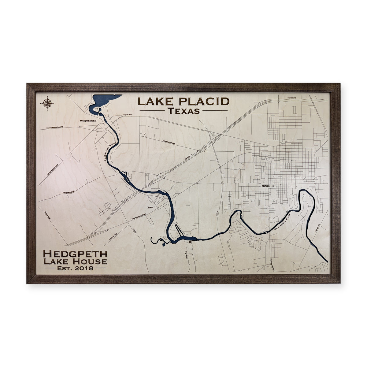 Placid Hedgpeth wood map — single layer, white background