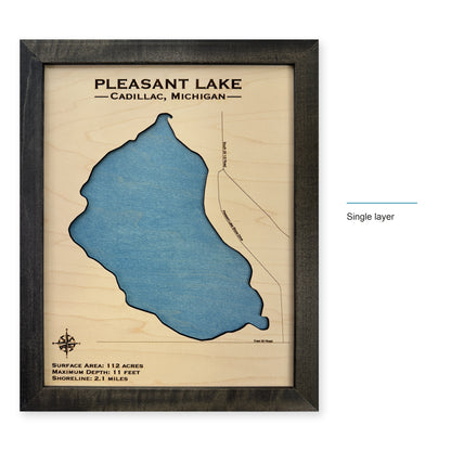 Pleasant Lake Cadillac wood map — single layer, layer option shown