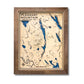 3D Wood topographic map of Pleasant Mountain, Maine with surrounding lakes. 