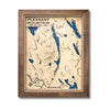 3D Wood topographic map of Pleasant Mountain, Maine with surrounding lakes. 