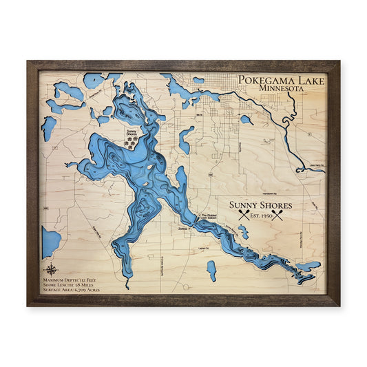 Pokegama Sunny Shores wood map — multilayer, white background