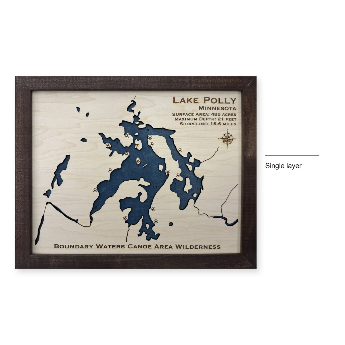 Polly Boundary Waters wood map — single layer, layer option shown