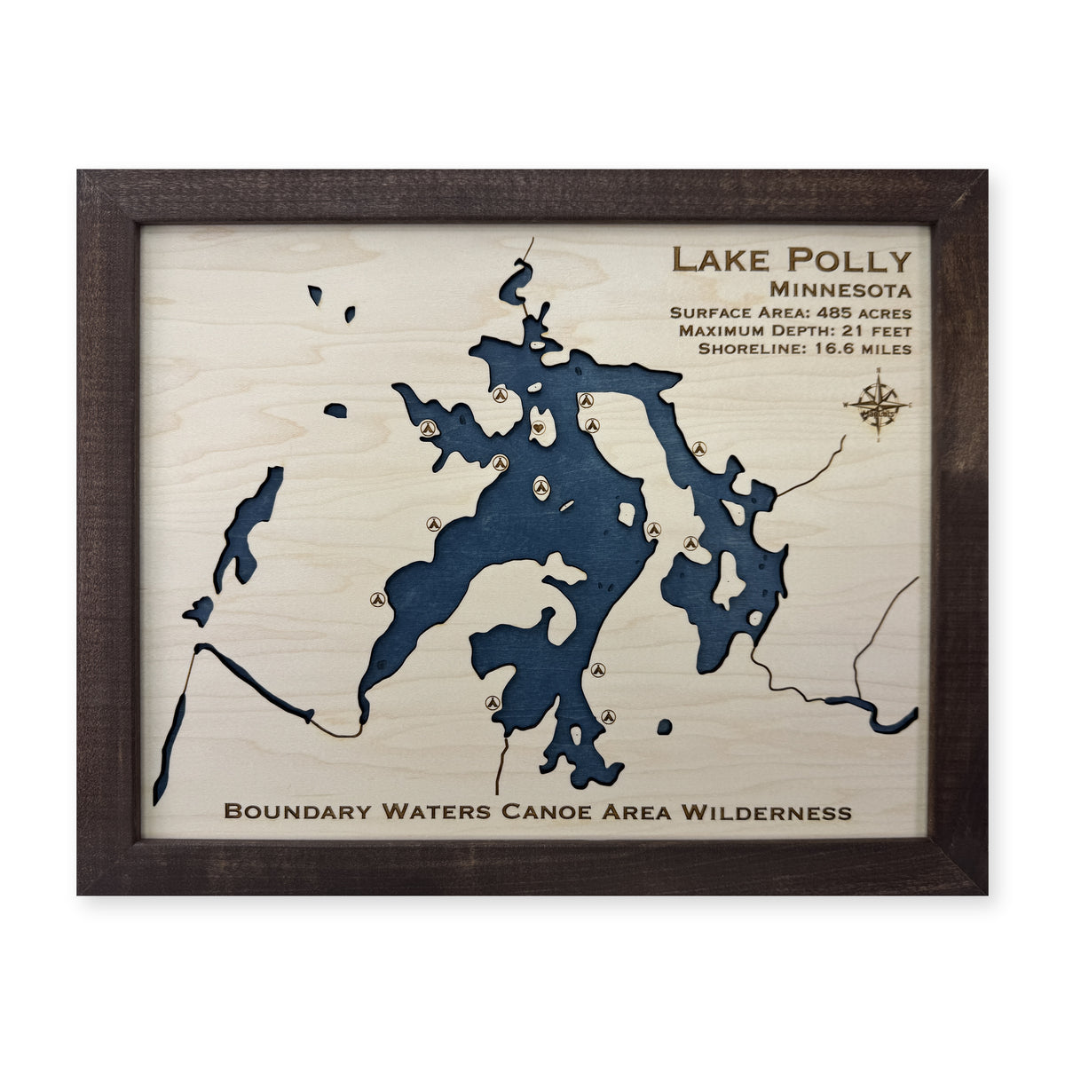 Polly Boundary Waters wood map — single layer, white background