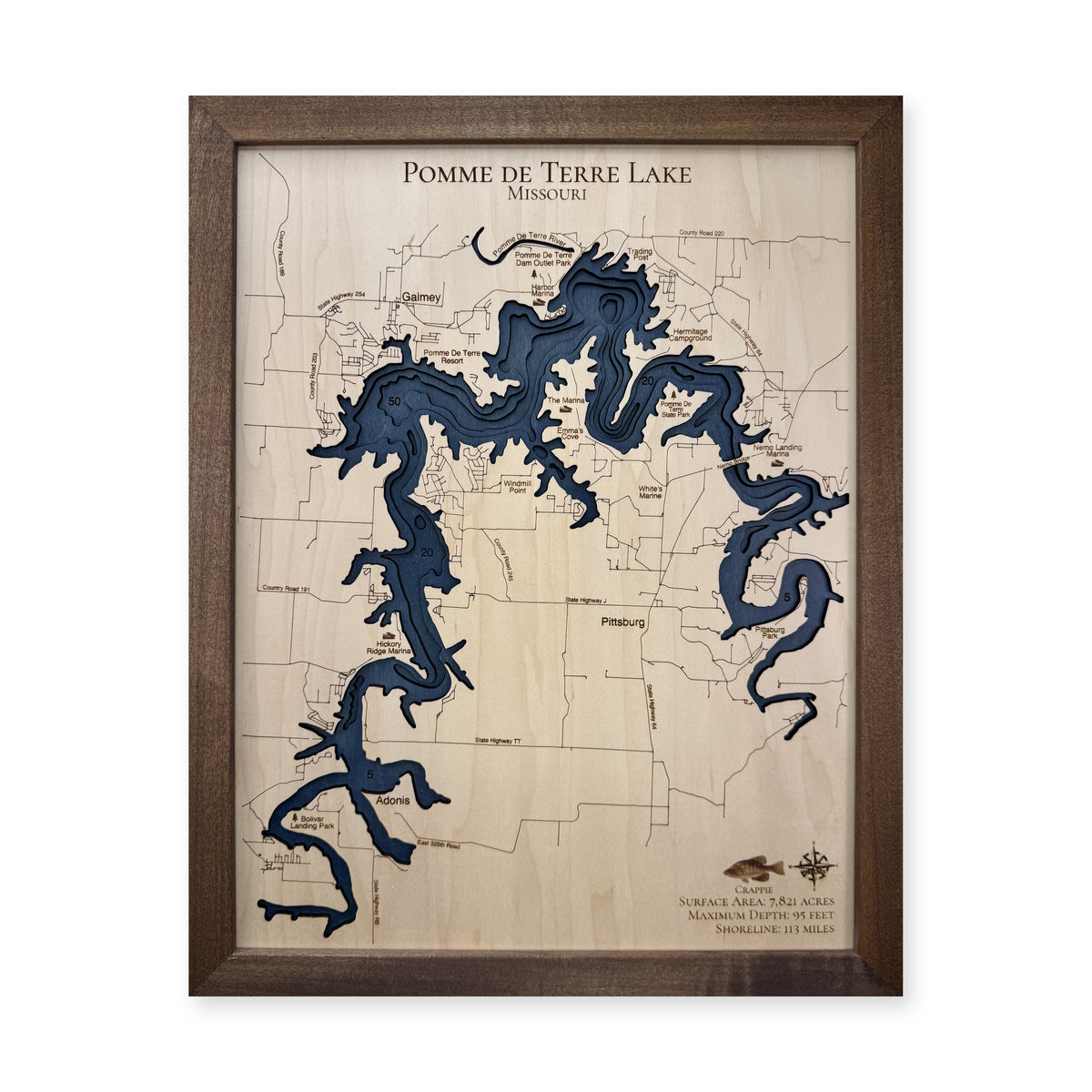 Pomme De Terre Walnut wood map — multilayer, white background