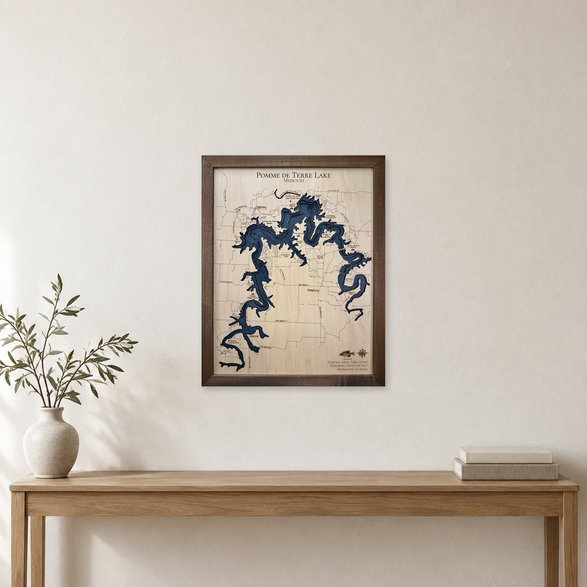 Pomme De Terre Walnut wood map — multilayer, staged room mockup