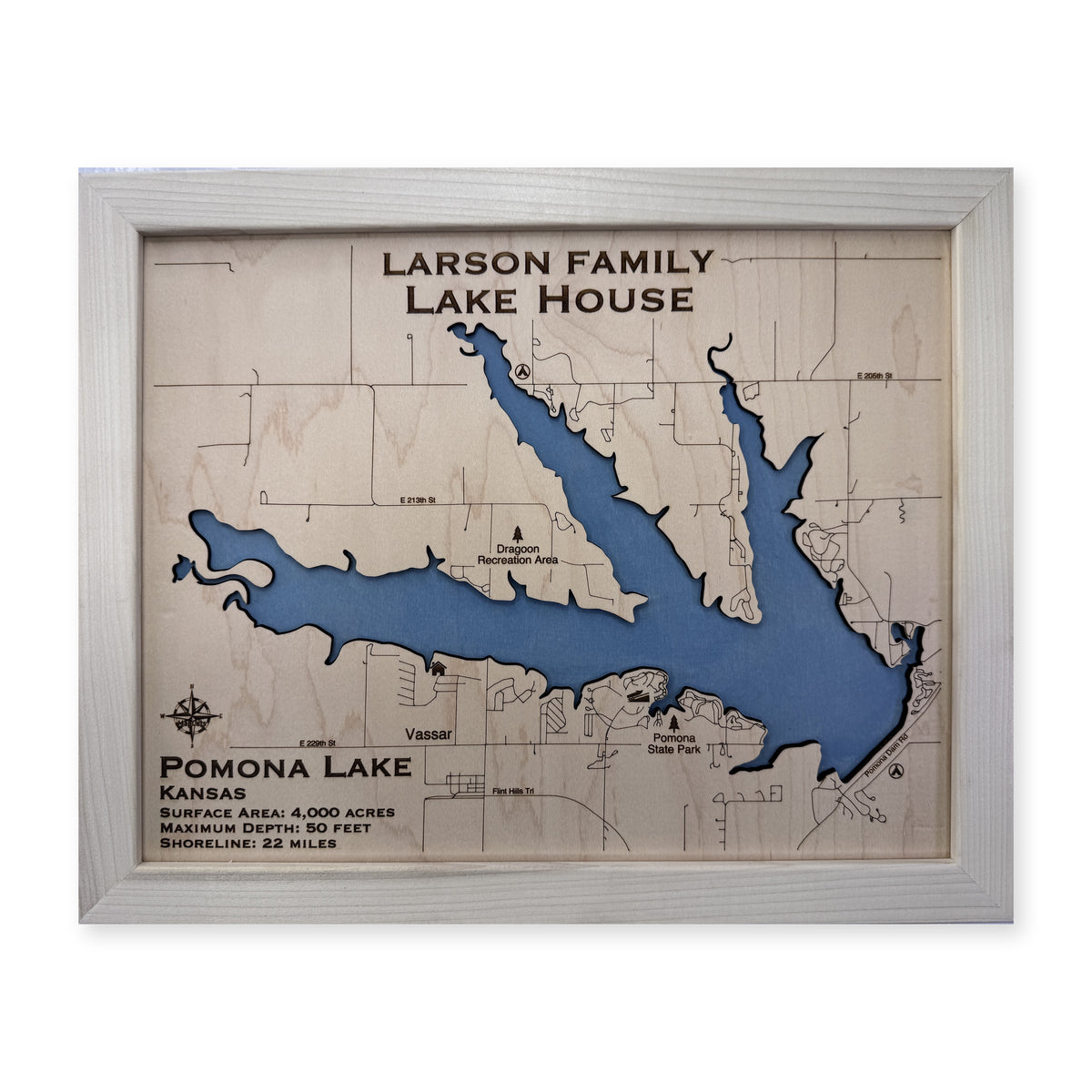 Pomona Larson wood map — single layer, white background