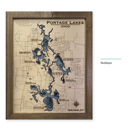 Portage Lakes, Summit County, OH, Wood Map — multilayer example, layer option shown