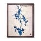 Map of Portage Lakes, Ohio with a brown walnut wooden frame