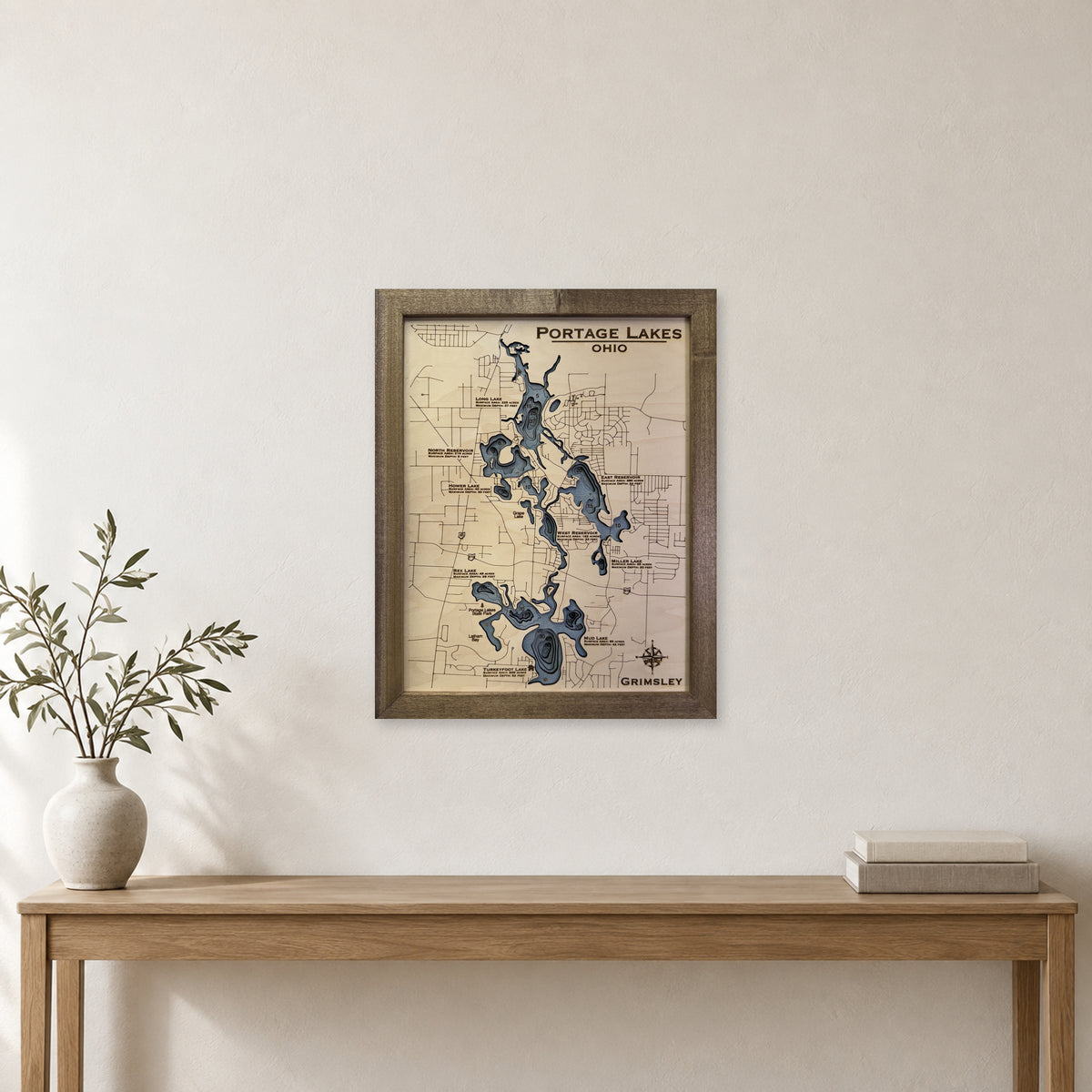 Portage Lakes, Summit County, OH, Wood Map — multilayer example, staged room mockup