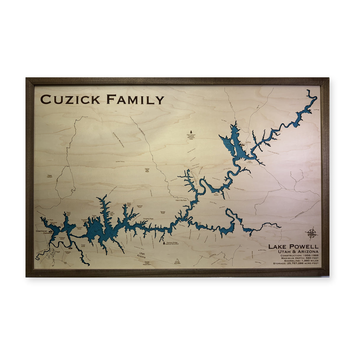 Powell Cuzick wood map — single layer with engraved contours, white background