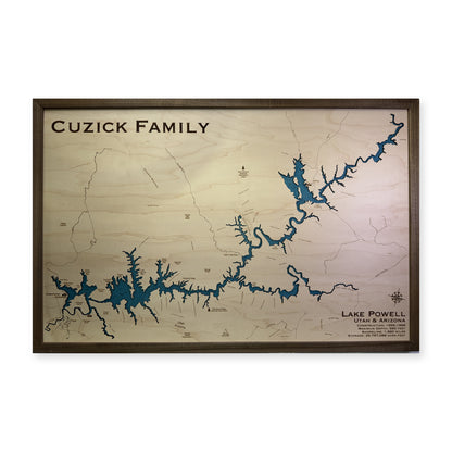 Powell Cuzick wood map — single layer with engraved contours, white background