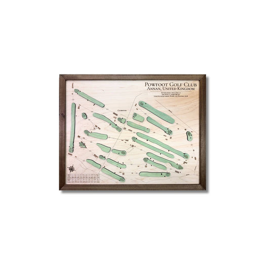 3D wooden Powfoot Golf Club Map on a white background. 