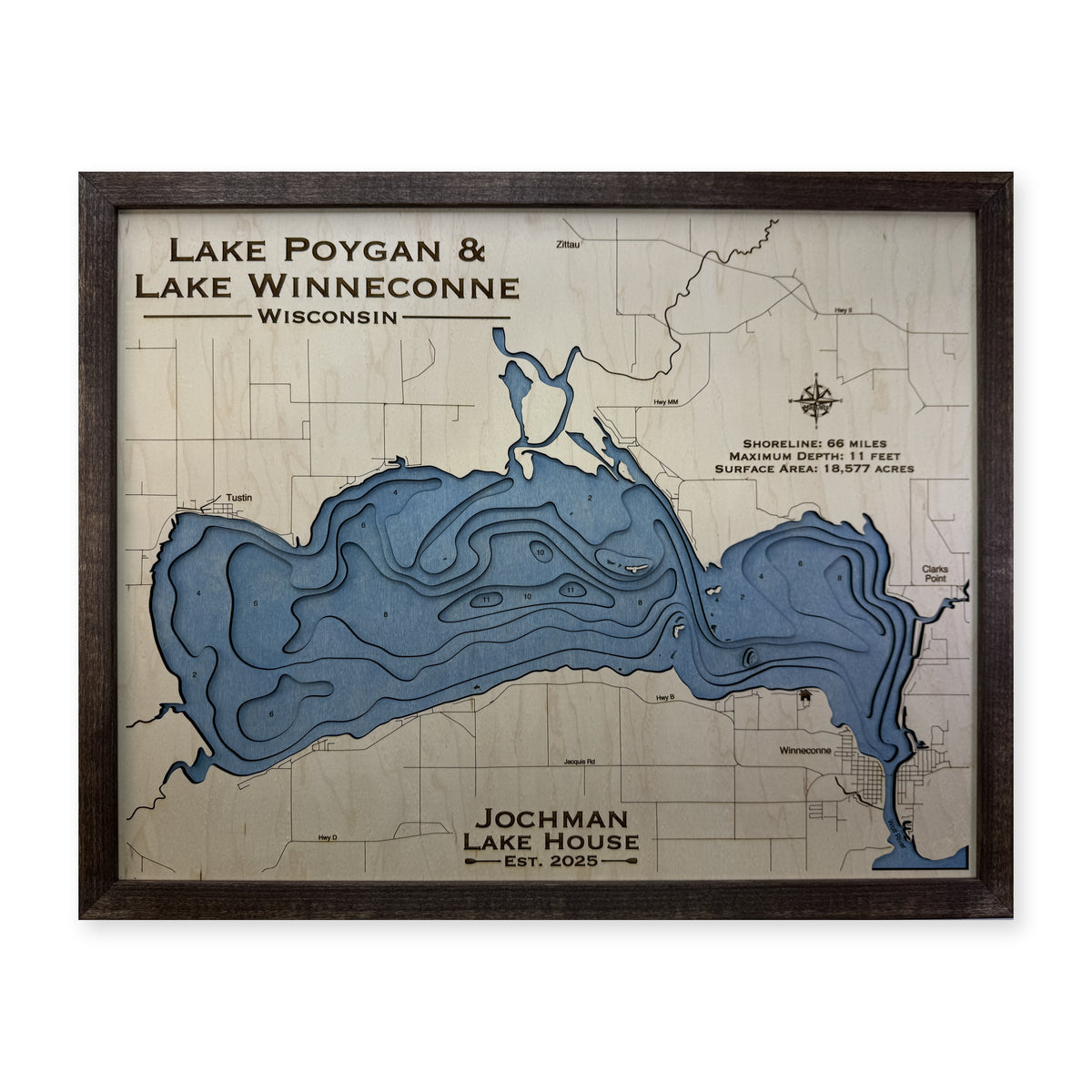 Poygan Winneconne Jochman wood map — multilayer, white background