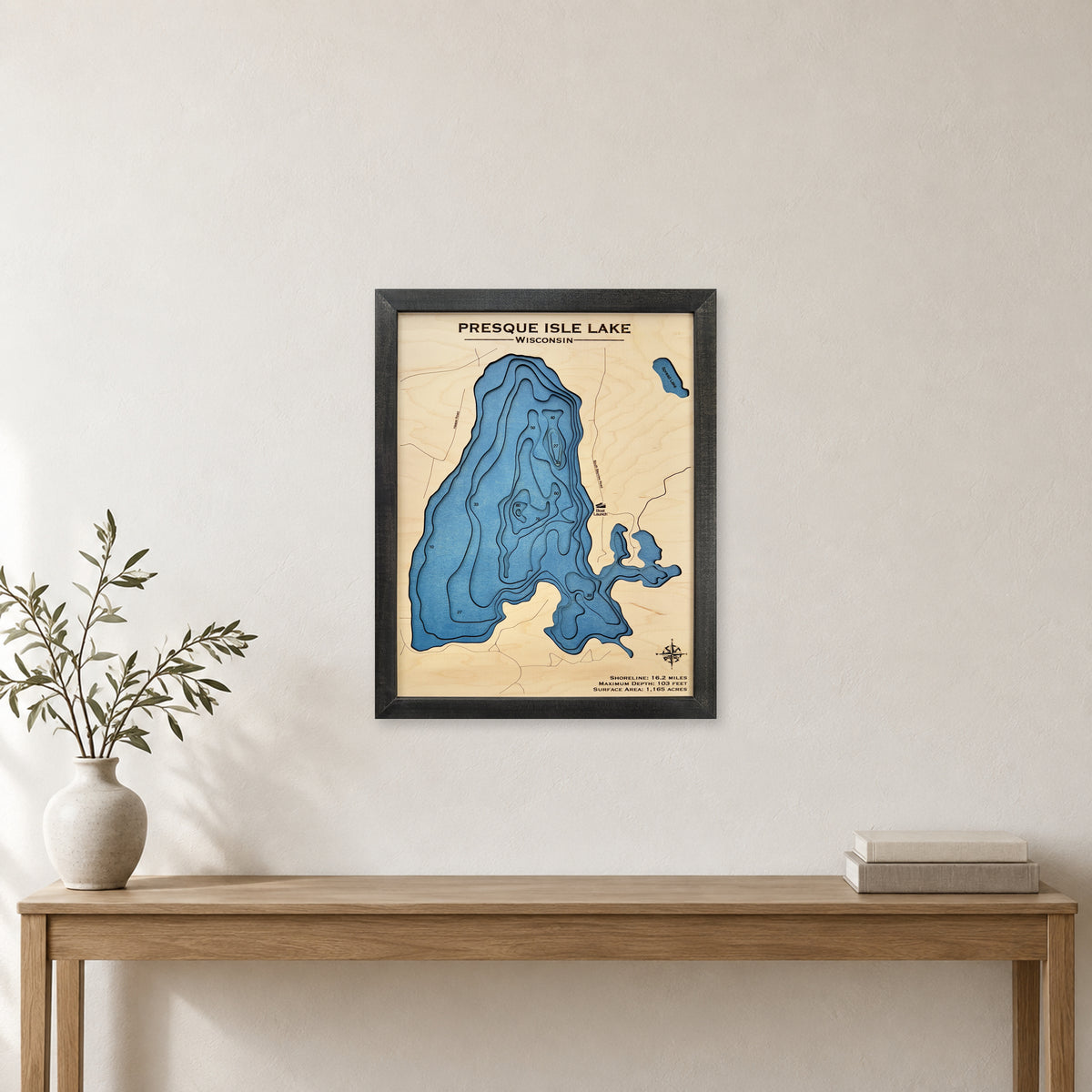 Presque Isle Multilayer wood map — multilayer, staged room mockup