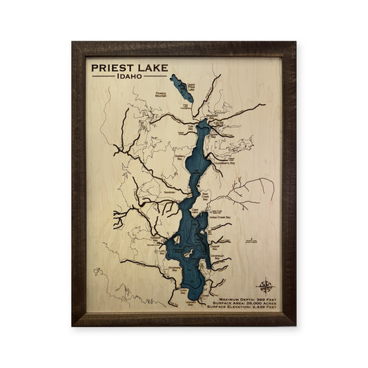 Priest Lake wood map — multilayer, white background