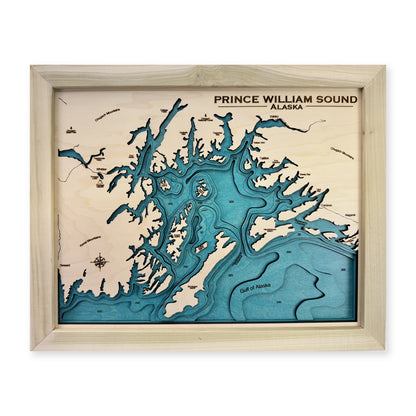 Prince William Sound wood map — multilayer, white background