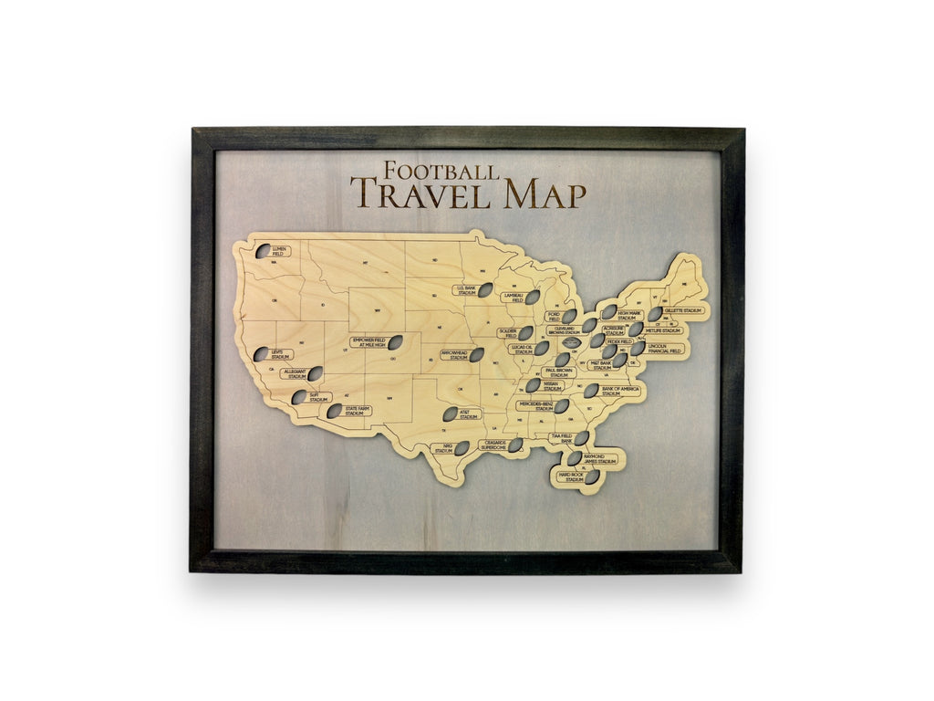 Professional Football Stadium Travel Map with football icons. 