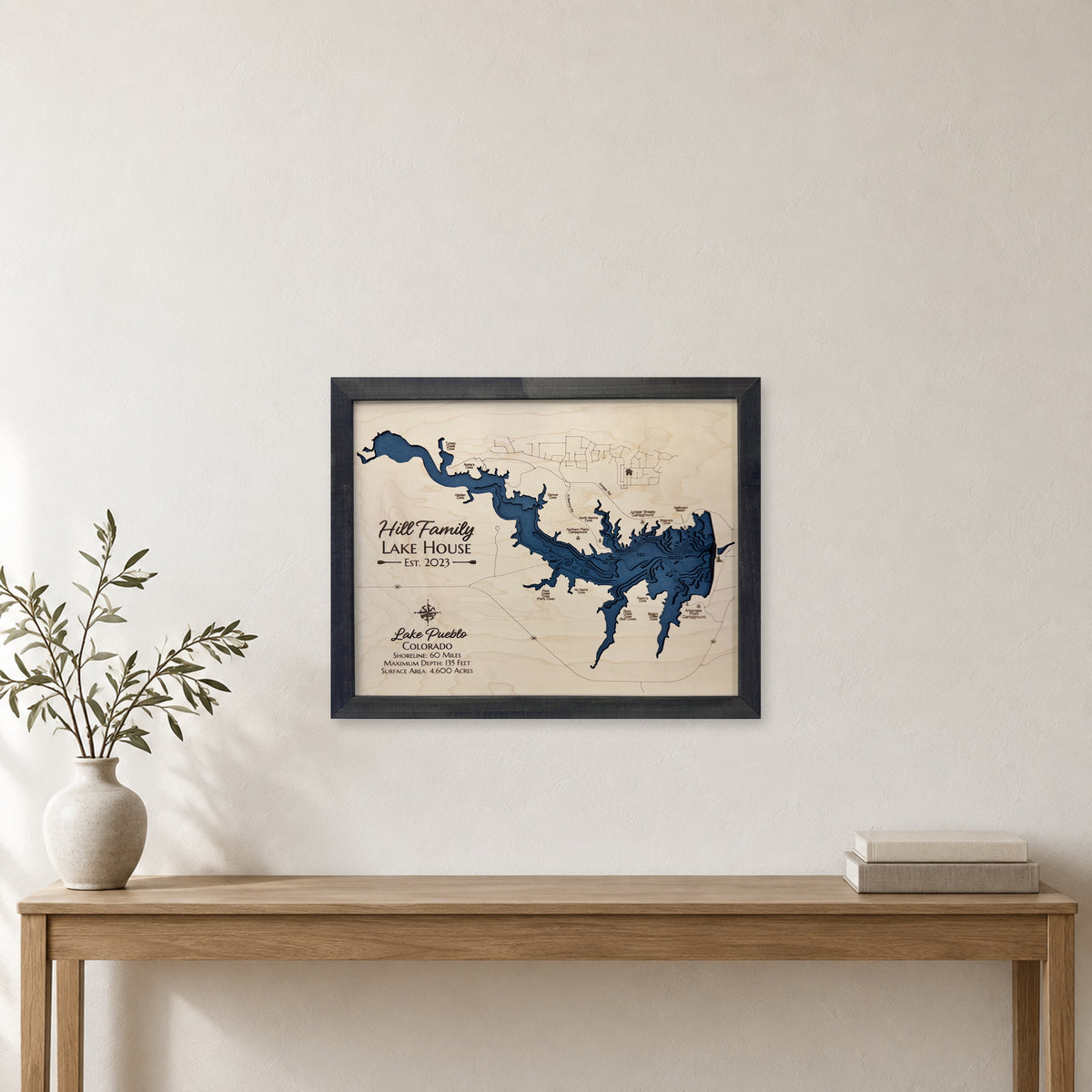 Pueblo Hill wood map — multilayer, staged room mockup