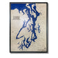 Custom map of Puget Sound with dark blue water stain and a black frame. 