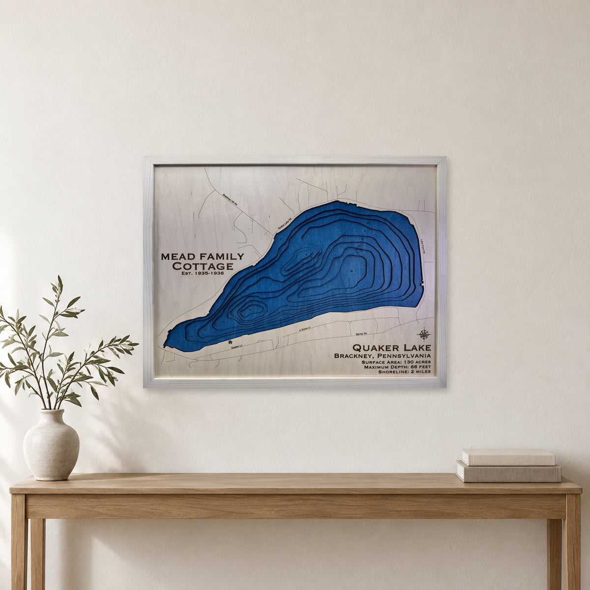 Quaker Mead wood map — multilayer, staged room mockup