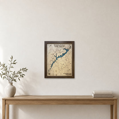 Raystown Lake Zawada wood map — single layer, staged room mockup