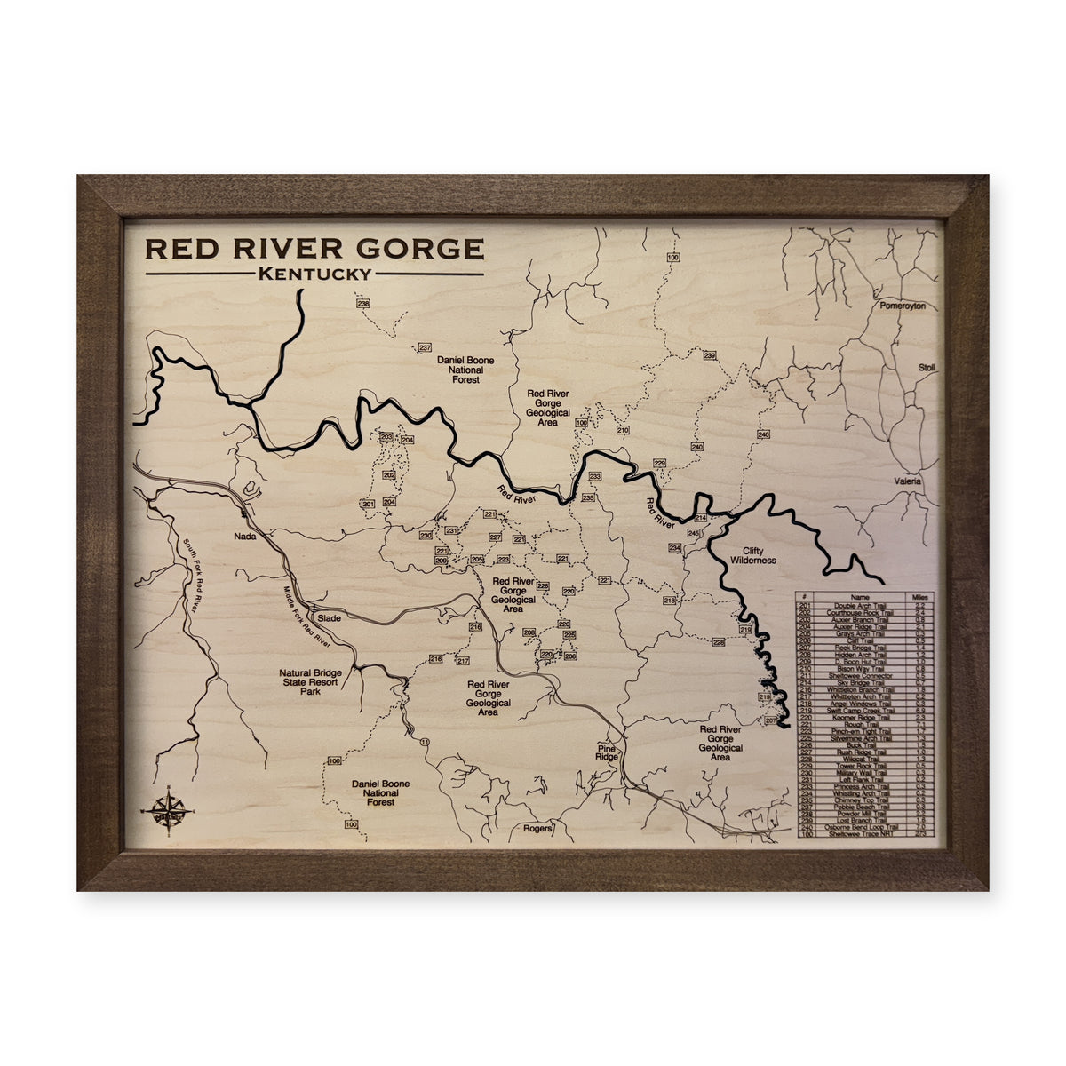 Red River Gorge wood map — single layer, white background