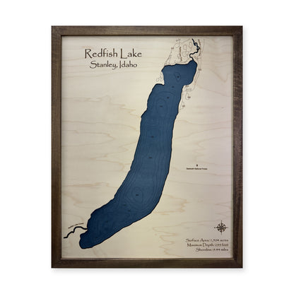 Redfish Stanley wood map — single layer with engraved contours, white background