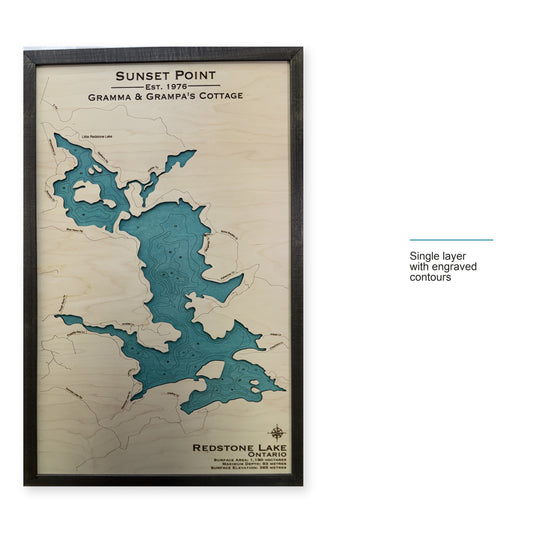 Redstone Sunset Point wood map — single layer with engraved contours, layer option shown