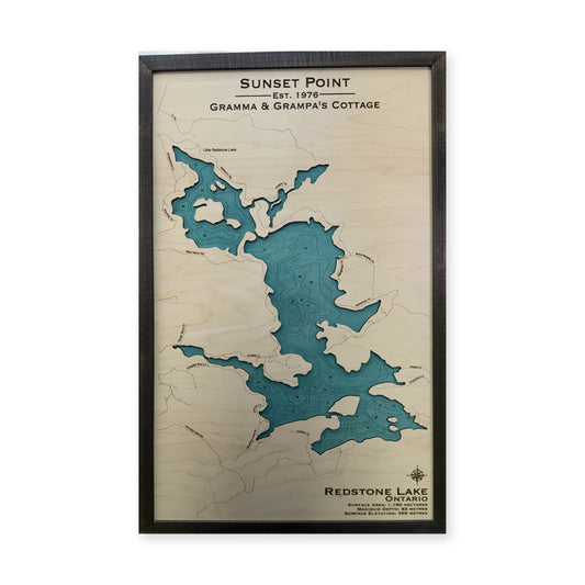 Redstone Sunset Point wood map — single layer with engraved contours, white background