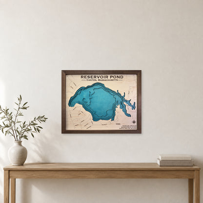 Reservoir Pond wood map — multilayer, staged room mockup