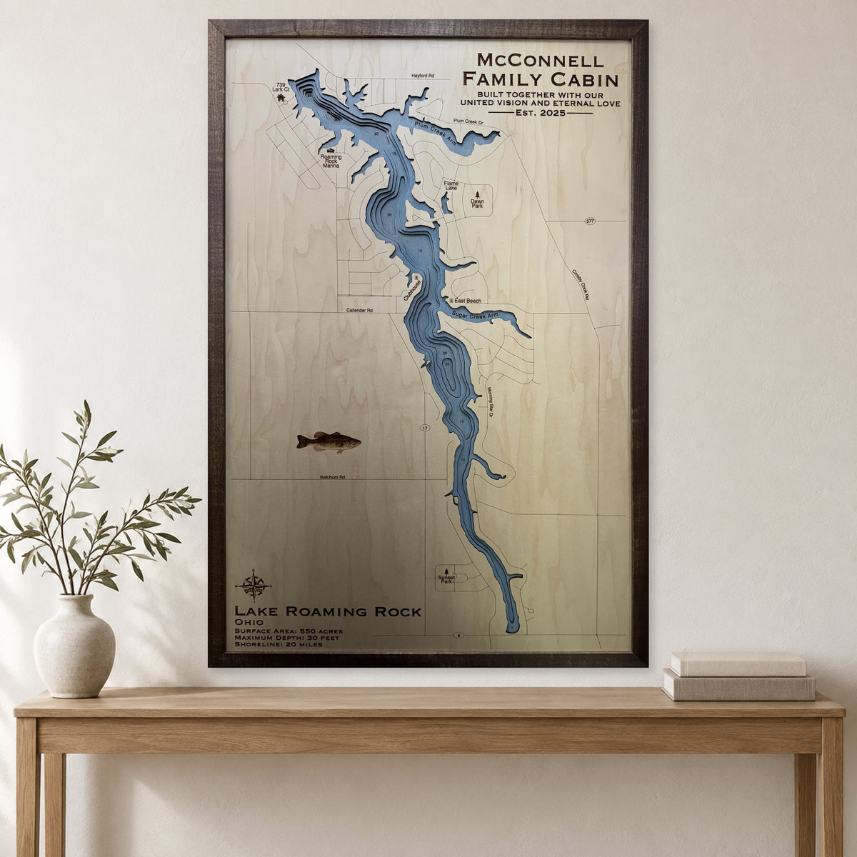 Roaming Rock Mcconnell wood map — multilayer, staged room mockup