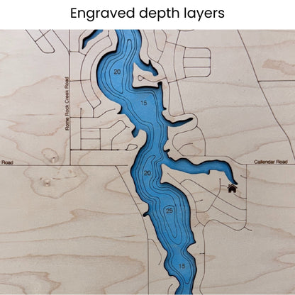 close up image of engraved water layers. 