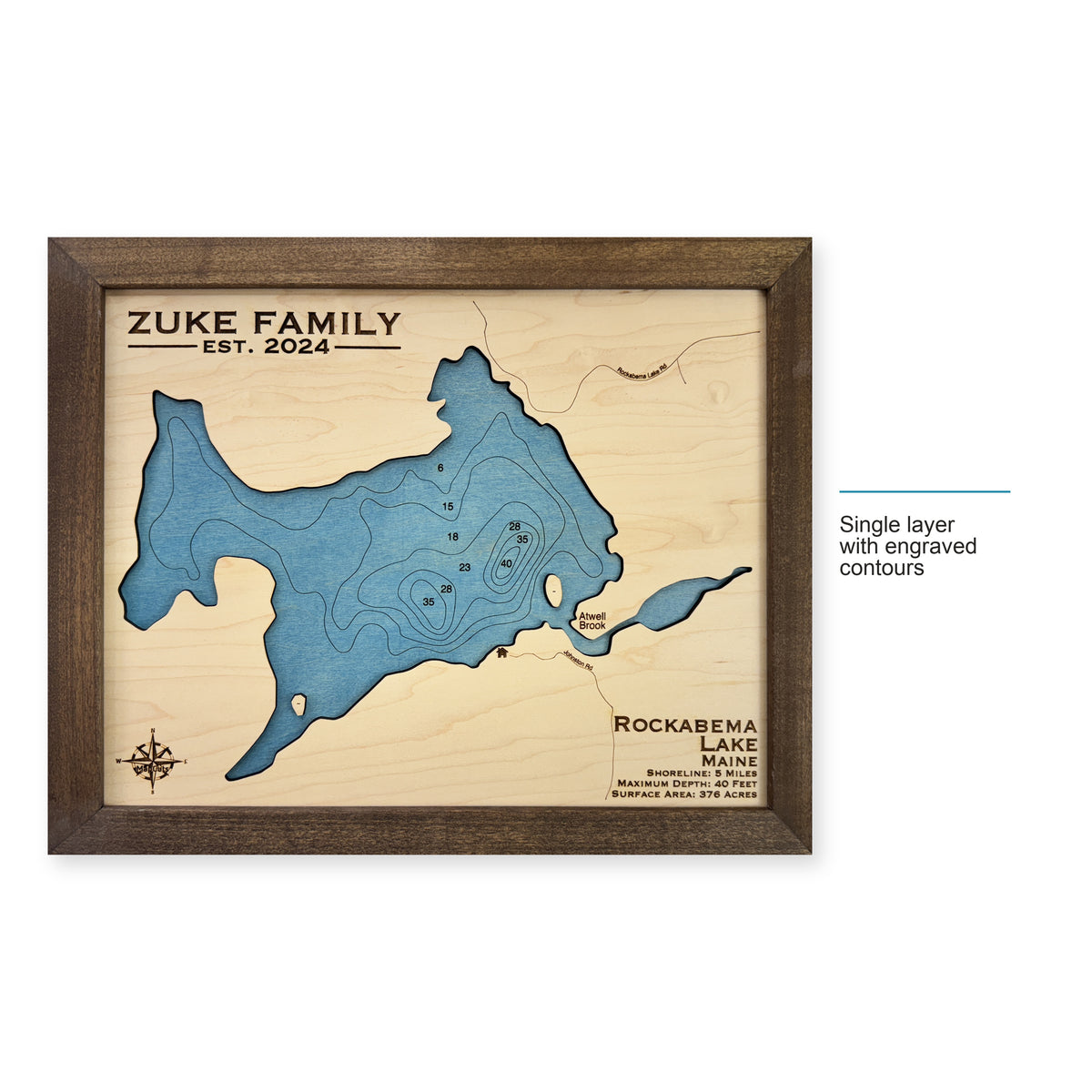 Rockabema Lake wood map — single layer with engraved contours, layer option shown