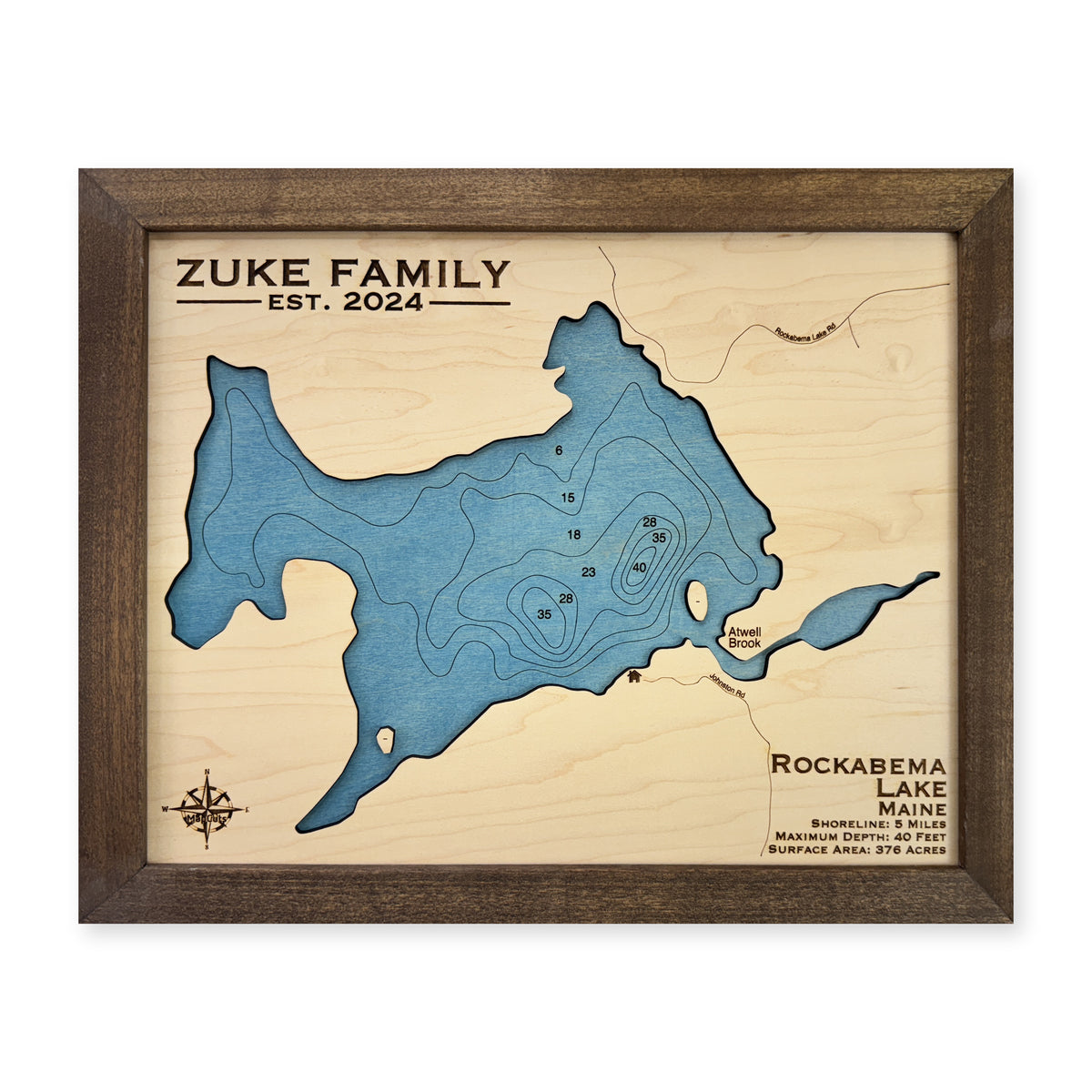 Rockabema Lake wood map — single layer with engraved contours, white background