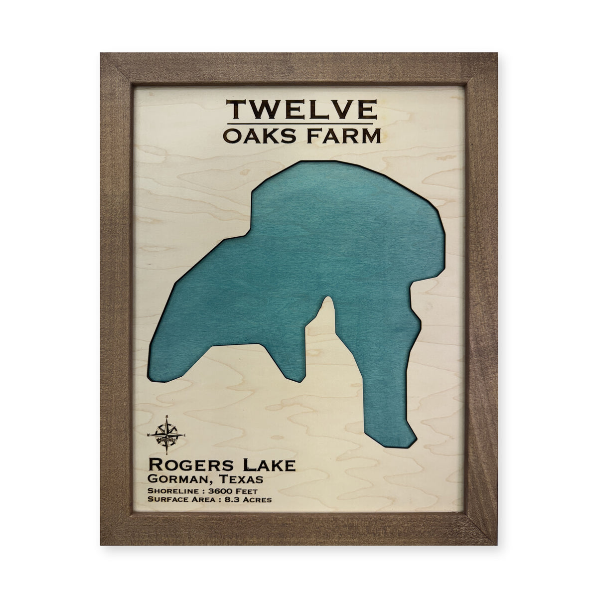 Rogers Lake Twelve Oaks wood map — single layer, white background
