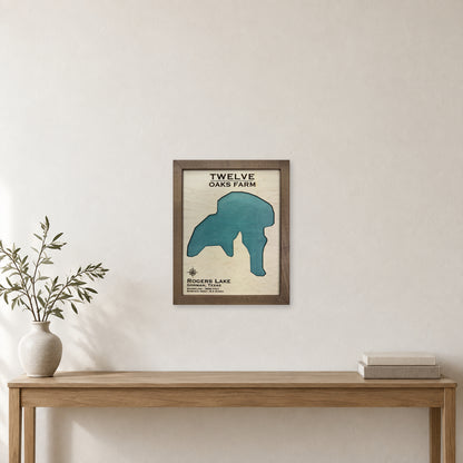 Rogers Lake Twelve Oaks wood map — single layer, staged room mockup