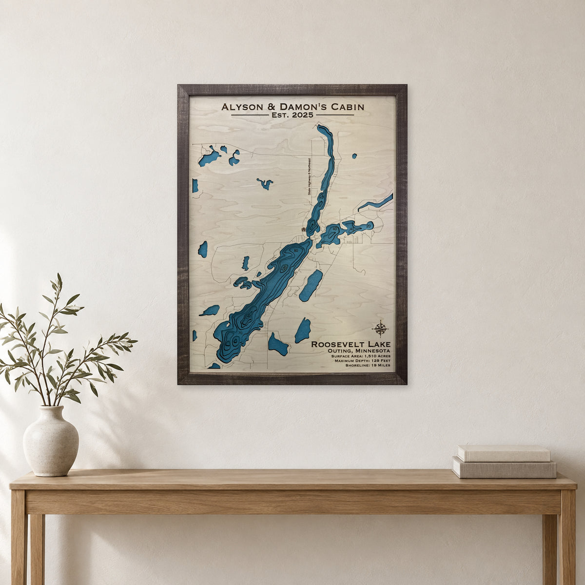 Roosevelt Alyson Damon wood map — multilayer, staged room mockup