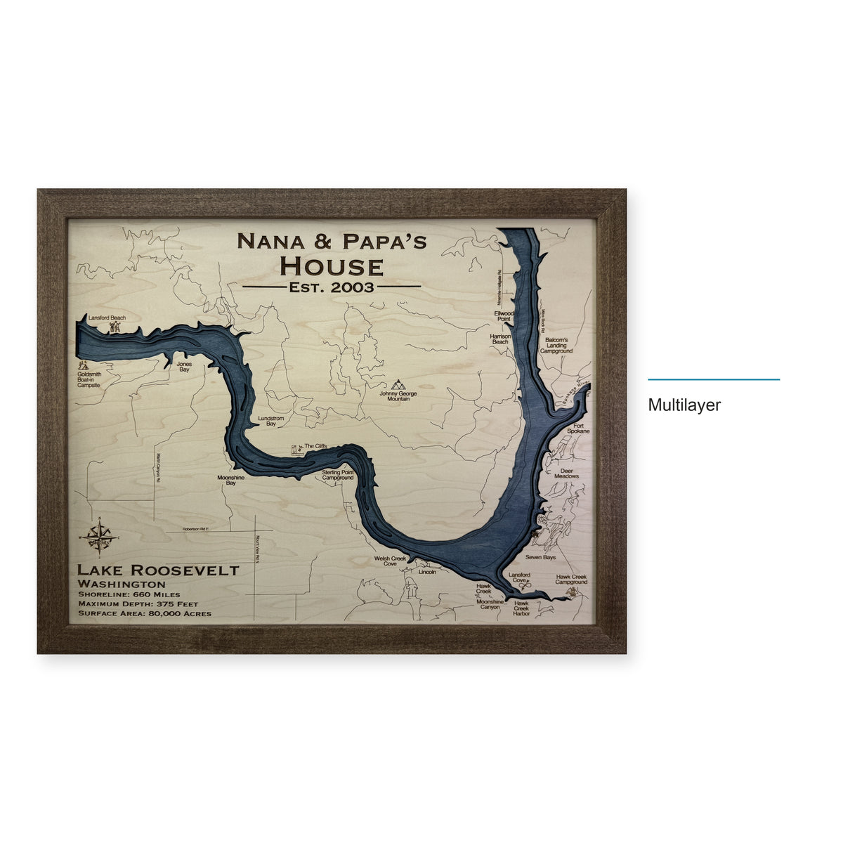 Roosevelt Nana Papa wood map — multilayer, layer option shown