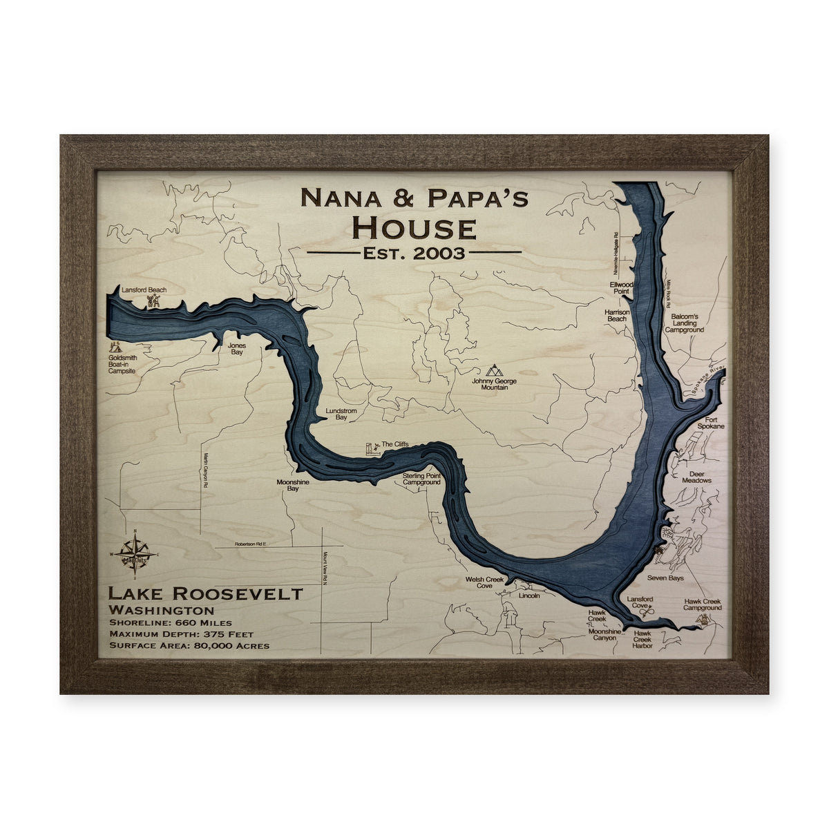 Roosevelt Nana Papa wood map — multilayer, white background
