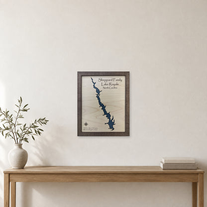 Royale Sheppard wood map — single layer, staged room mockup