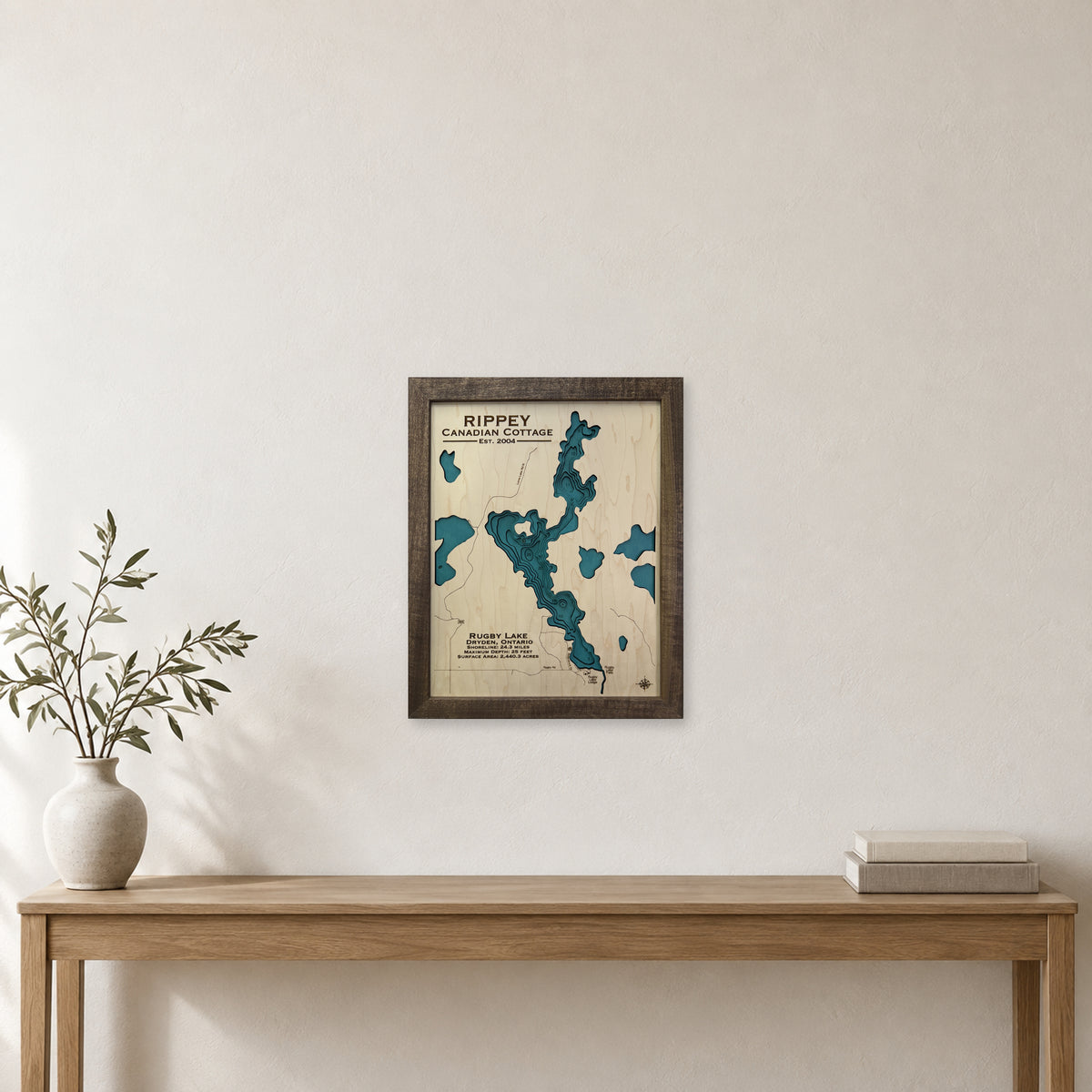 Rugby Rippey wood map — multilayer, staged room mockup